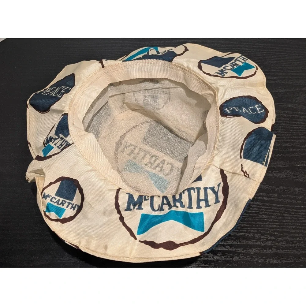 Vintage McCarthy Political Campaign Fabric Bucket Hat Peace Logo White 1968 Rare